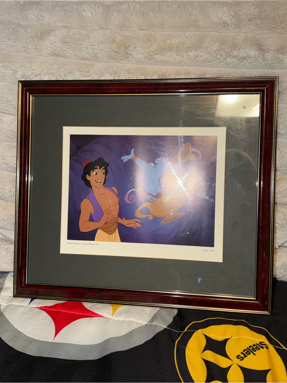 Disney’s Aladdin Framed Lithograph Picture 1992 With Genie Vintage Classic Used.